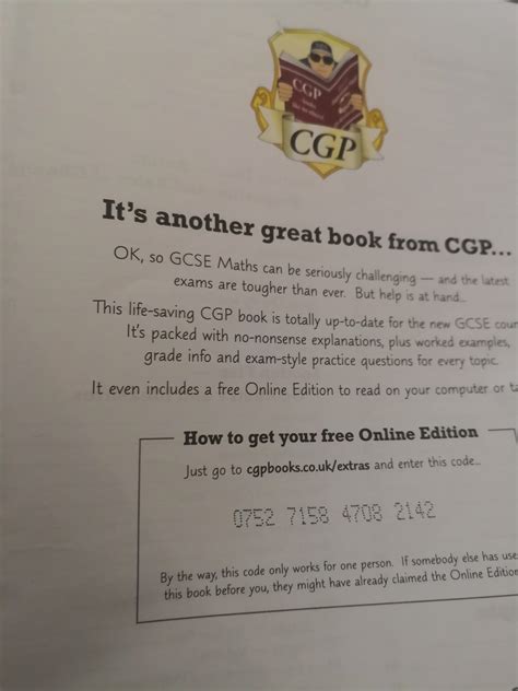 When the <b>book</b> arrives, just use the unique <b>code</b> printed inside the cover to gain full access. . Cgp books online code
